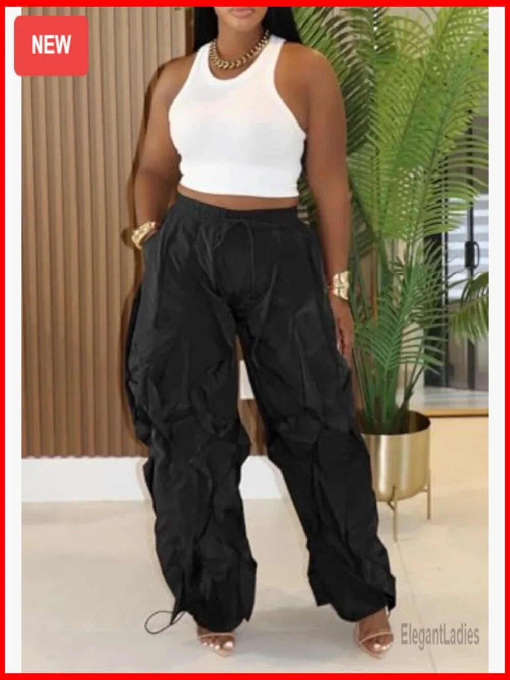 Baggy Ruffle Fringe Pants Drawstring Elastic Waist Wide Leg Jogger Sweatpants